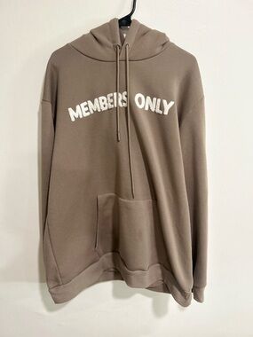 Members Only Hoodie 2XL Taupe Oversized Pullover Logo Hooded Sweatshirt
